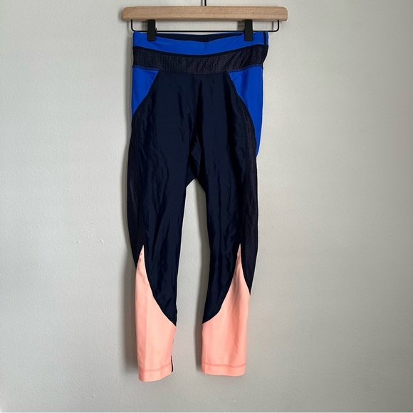Athleta Trissential Crop Leggings & sports bra set Colorblock Blue/Peach - Picture 9 of 12